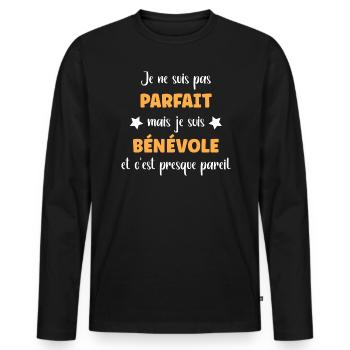 Je ne suis pas parfait mais bénévole - T-shirt manches longues Premium bio Homme - noir - Devant - Nico (187cm)