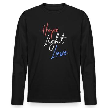 Hope Light Love - Men's Premium Organic Long Sleeve Shirt - black - Front - Nico (187cm)