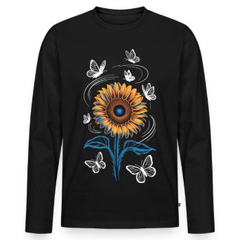 Tournesol avec des papillons - T-shirt manches longues Premium bio Homme - noir - Devant - Nico (187cm)