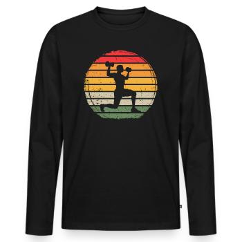 Fitness Vintage - Men's Premium Organic Long Sleeve Shirt - black - Front - Nico (187cm)