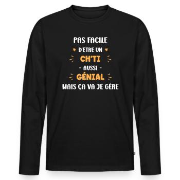 Chti génial - T-shirt manches longues Premium bio Homme - noir - Devant - Nico (187cm)