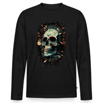 Skull Dia de los Muertos Halloween Tattoo - Men's Premium Organic Long Sleeve Shirt - black - Front - Nico (187cm)