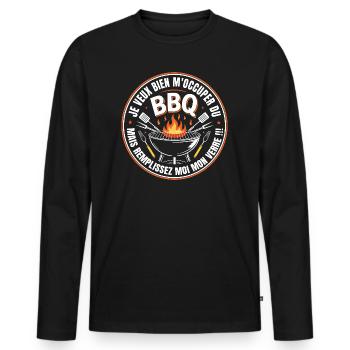 BBQ Apéro Cadeau Barbecue Humour - T-shirt manches longues Premium bio Homme - noir - Devant - Nico (187cm)