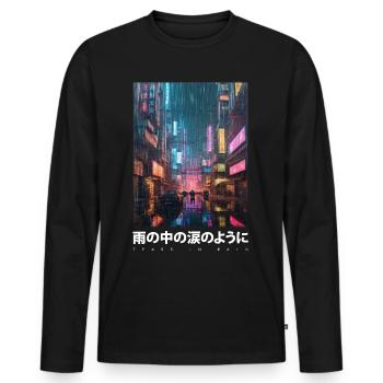 Tears In Rain Cyberpunk T-Shirt - Männer Premium Bio Langarmshirt - Schwarz - Vorne - Nico (187cm)