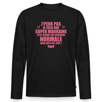 Je Suis Une Super Marraine Avec Un Cape - T-shirt manches longues Premium bio Homme - noir - Devant - Nico (187cm)