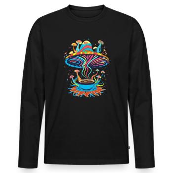 Groovy Mushroom Coffee Vibes - Men's Premium Organic Long Sleeve Shirt - black - Front - Nico (187cm)
