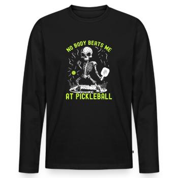 Spooky Pickleball Halloween Skeleton - Men's Premium Organic Long Sleeve Shirt - black - Front - Nico (187cm)