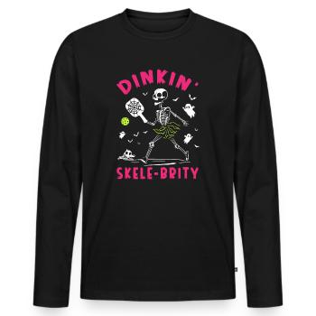 Pickleball Skeleton Halloween Dinkin Skele-Brity - Men's Premium Organic Long Sleeve Shirt - black - Front - Nico (187cm)
