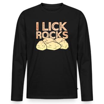 Je lèche des pierres - Géologue - T-shirt manches longues Premium bio Homme - noir - Devant - Nico (187cm)