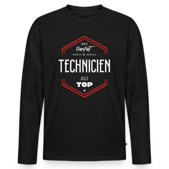 Technicien parfait et au top - T-shirt manches longues Premium bio Homme - noir - Devant - Nico (187cm)