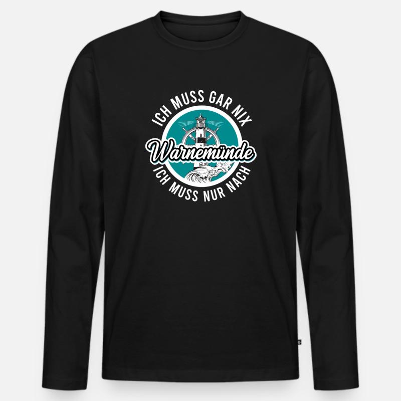 Warnemünde - Männer Premium Bio Langarmshirt - Schwarz