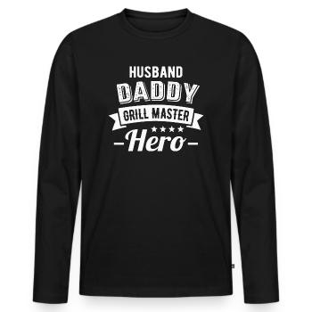 Mari Papa Grill Master Hero Fête des Pères - T-shirt manches longues Premium bio Homme - noir - Devant - Nico (187cm)