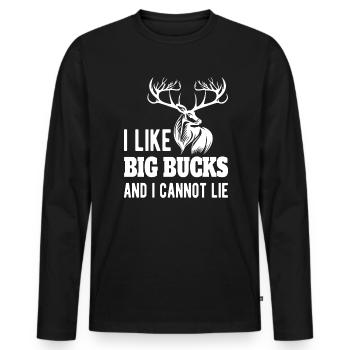 Chasse au cerf Chasseurs de cerfs J’aime les gros cerfs - T-shirt manches longues Premium bio Homme - noir - Devant - Nico (187cm)