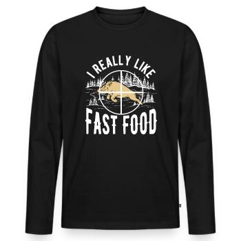 Chasse au cerf Le sanglier mange plus de fast-food - T-shirt manches longues Premium bio Homme - noir - Devant - Nico (187cm)