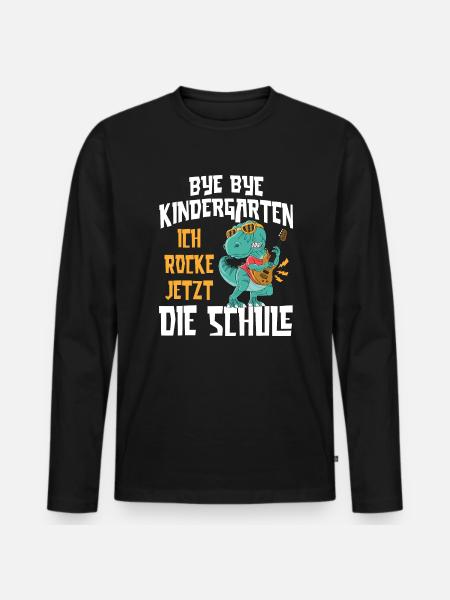 Schulkind 2023 Dino Bye Bye Kindergarten - Männer Premium Bio Langarmshirt - Schwarz