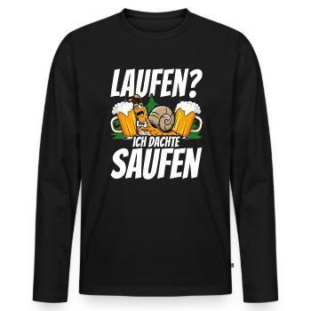 Rennschnecke Spruch Laufen ich dachte saufen - Männer Premium Bio Langarmshirt - Schwarz - Vorne - Nico (187cm)