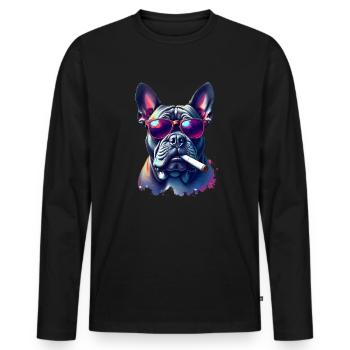 Bulldog Smoking a Cigar Animal Motif Art - Men's Premium Organic Long Sleeve Shirt - black - Front - Nico (187cm)