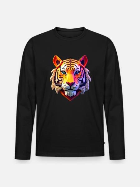 Tiger Polygon Big Cat Animal Motif Art Tiger - Men's Premium Organic Long Sleeve Shirt - black