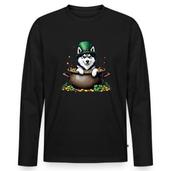Husky St. Patrick's Day Outfit Dogs - Men's Premium Organic Long Sleeve Shirt - black - Front - Nico (187cm)