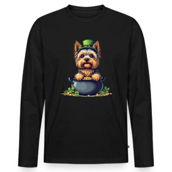 Yorkshire Terrier St. Patrick's Day Outfit Dogs - Men's Premium Organic Long Sleeve Shirt - black - Front - Nico (187cm)