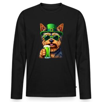 Yorkshire Terrier St. Patrick's Day Beer Outfit - Men's Premium Organic Long Sleeve Shirt - black - Front - Nico (187cm)