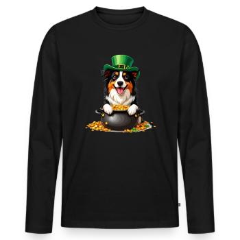 Border Collie St. Patrick's Day Outfit Dogs - Men's Premium Organic Long Sleeve Shirt - black - Front - Nico (187cm)