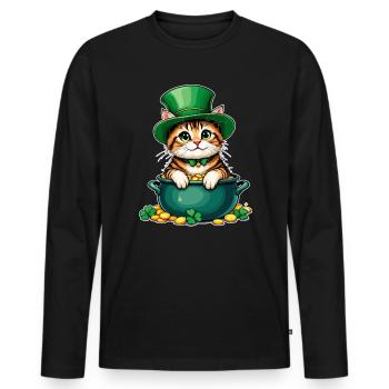 Chat Tenue de la Saint-Patrick Chats - T-shirt manches longues Premium bio Homme - noir - Devant - Nico (187cm)