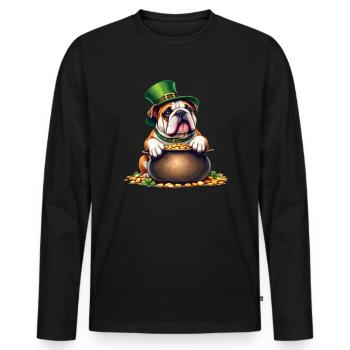 Bouledogue anglais Tenue de la Saint-Patrick Chiens - T-shirt manches longues Premium bio Homme - noir - Devant - Nico (187cm)