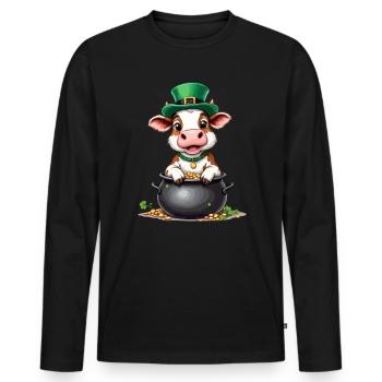 Kuh St. Patricks Day Outfit Kühe - Männer Premium Bio Langarmshirt - Schwarz - Vorne - Nico (187cm)