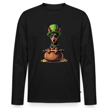 Doberman St. Patrick's Day Outfit Dogs - Men's Premium Organic Long Sleeve Shirt - black - Front - Nico (187cm)