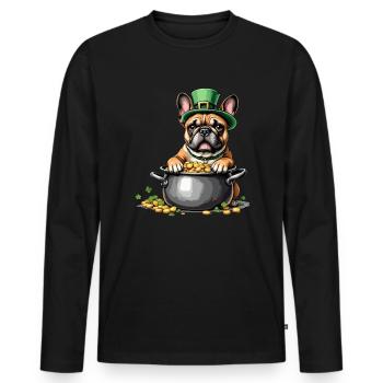 Bouledogue français Tenue de la Saint-Patrick - T-shirt manches longues Premium bio Homme - noir - Devant - Nico (187cm)