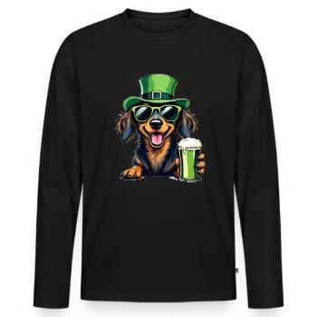 Dachshund St. Patrick's Day Beer Outfit Dogs - Men's Premium Organic Long Sleeve Shirt - black - Front - Nico (187cm)