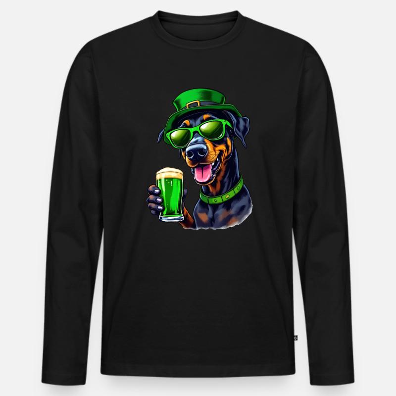 Doberman St. Patricks Day Bier Outfit Hunde - Männer Premium Bio Langarmshirt - Schwarz