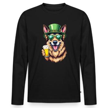 German Shepherd St. Patrick's Day Beer Outfit Dogs - Men's Premium Organic Long Sleeve Shirt - black - Front - Nico (187cm)