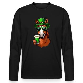 Horse St. Patrick's Day Beer Outfit Horses - Men's Premium Organic Long Sleeve Shirt - black - Front - Nico (187cm)