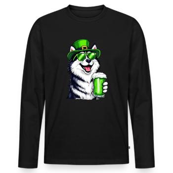 Husky St. Patrick's Day Beer Outfit Dogs - Men's Premium Organic Long Sleeve Shirt - black - Front - Nico (187cm)
