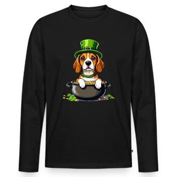 Beagle St. Patrick’s Day Bière Outfit Chiens - T-shirt manches longues Premium bio Homme - noir - Devant - Nico (187cm)