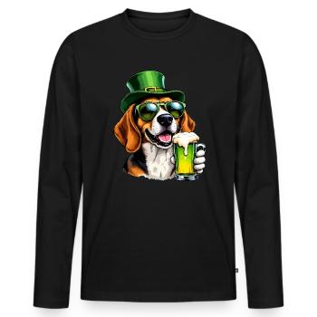 Beagle St. Patrick’s Day Bière Outfit Chiens - T-shirt manches longues Premium bio Homme - noir - Devant - Nico (187cm)