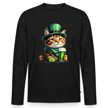 Chat St. Patrick’s Day Bière Tenue Chats - T-shirt manches longues Premium bio Homme - noir - Devant - Nico (187cm)