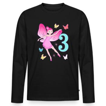 Fée 3ème anniversaire fille 3 ans Petites fées - T-shirt manches longues Premium bio Homme - noir - Devant - Nico (187cm)
