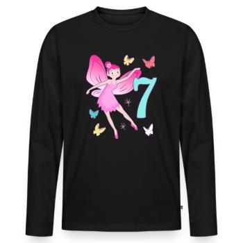 Fée 7ème anniversaire fille 7 ans Petites fées - T-shirt manches longues Premium bio Homme - noir - Devant - Nico (187cm)