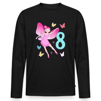 Fée 8ème anniversaire fille 8 ans Petites fées - T-shirt manches longues Premium bio Homme - noir - Devant - Nico (187cm)