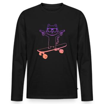 Skateboard Skating Cat with Skateboarder - Men's Premium Organic Long Sleeve Shirt - black - Front - Nico (187cm)