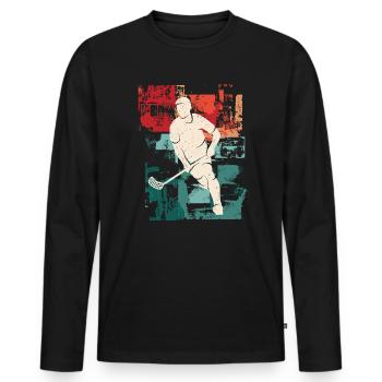 Floorball Player Vintage Floorballer Floorball - Men's Premium Organic Long Sleeve Shirt - black - Front - Nico (187cm)