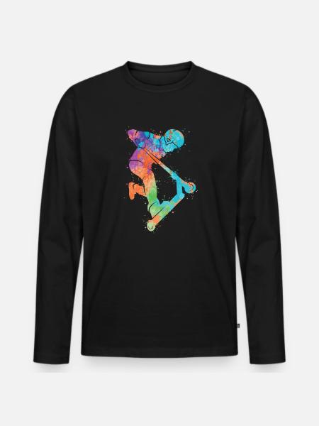Tretroller Bunt Scooterfahrer Stunt Scooter - Männer Premium Bio Langarmshirt - Schwarz