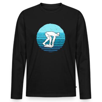 Schwimmen Schwimmer Kinder Jungen Schwimm Herren - Männer Premium Bio Langarmshirt - Schwarz - Vorne - Nico (187cm)