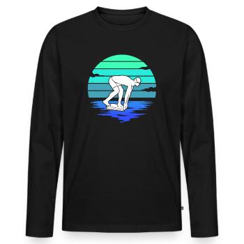Schwimmer Schwimmsport Herren Schwimm Jungen - Männer Premium Bio Langarmshirt - Schwarz - Vorne - Nico (187cm)