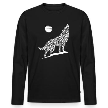 Heulender Wolf Wolfssilhouette Kinder Wölfe - Männer Premium Bio Langarmshirt - Schwarz - Vorne - Nico (187cm)