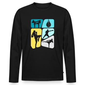 Muay Thai Kickboxer Kampfsport Kickboxen Jungen - Männer Premium Bio Langarmshirt - Schwarz - Vorne - Nico (187cm)
