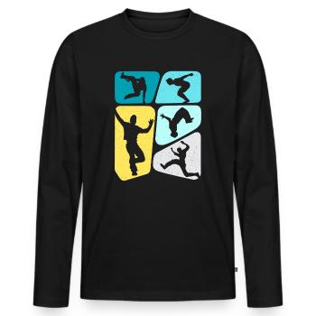 Parkour Running Freerunning Garçons Freerunner - T-shirt manches longues Premium bio Homme - noir - Devant - Nico (187cm)